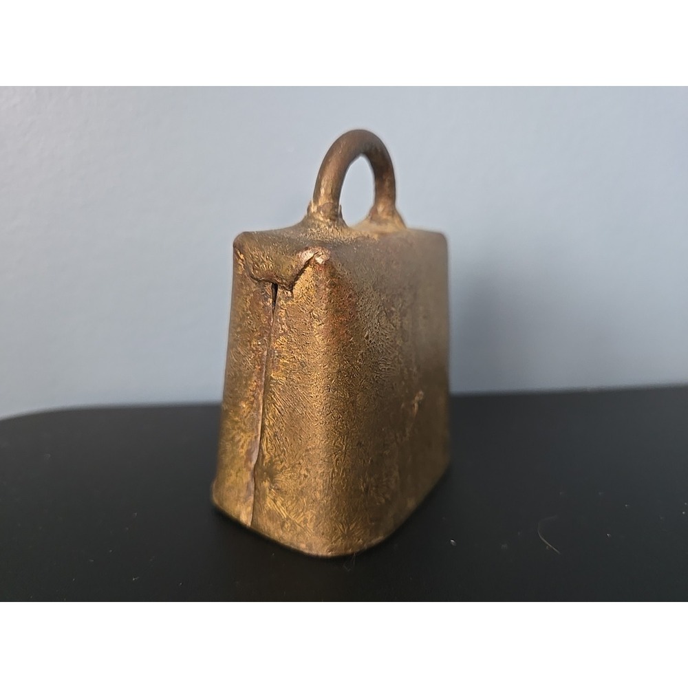 Vintage Brass Cow Bell, Rustic Handcrafted, Fold‎ Over Rivets, 3" Tall - Picture 5 of 10